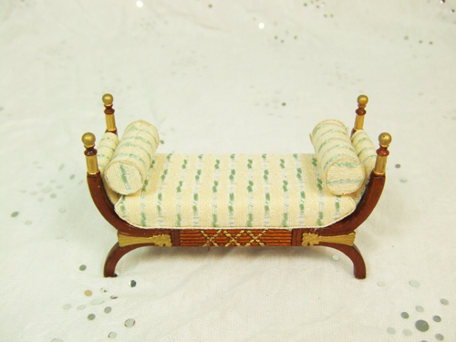 ** CA019-03 ** Walnut Frame and Yellow Fabric Bench